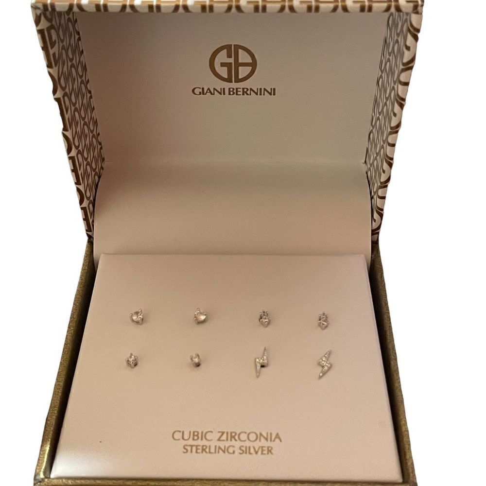 NIB Giani Bernini cubic zirconia sterling silver macro earring set of 4 pairs